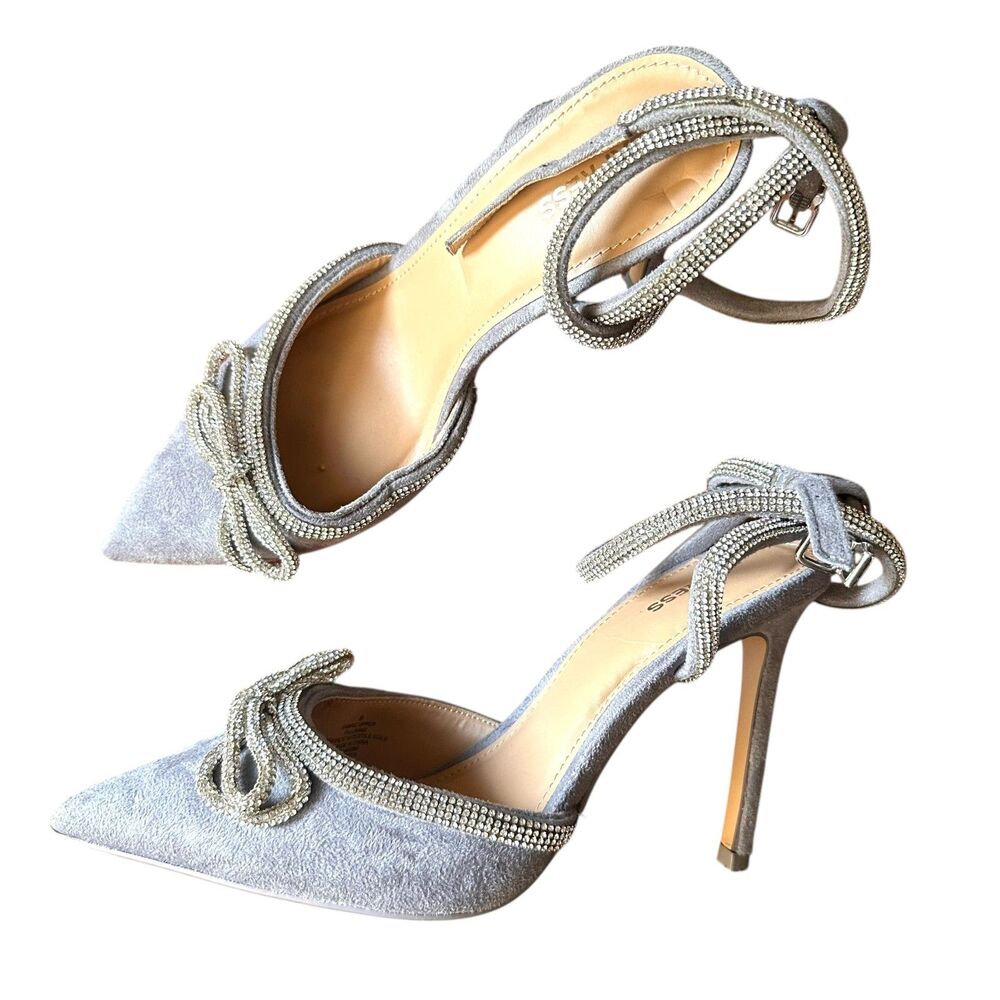 EXPRESS Rhinestone‎ Bow Pointed Toe Heel Gray Sz 9